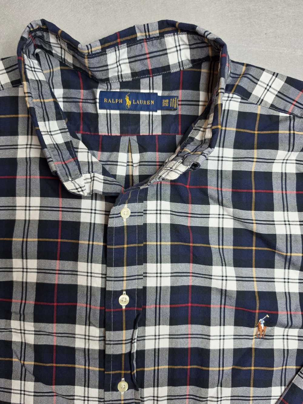 Ralph Lauren Men’s Navy Plaid Button-Down Shirt 3XB 3TG Flesh Pony